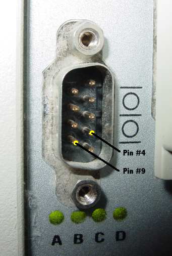 fig. 1 - This is a serial port! Labeled is Pin 4 and 9.